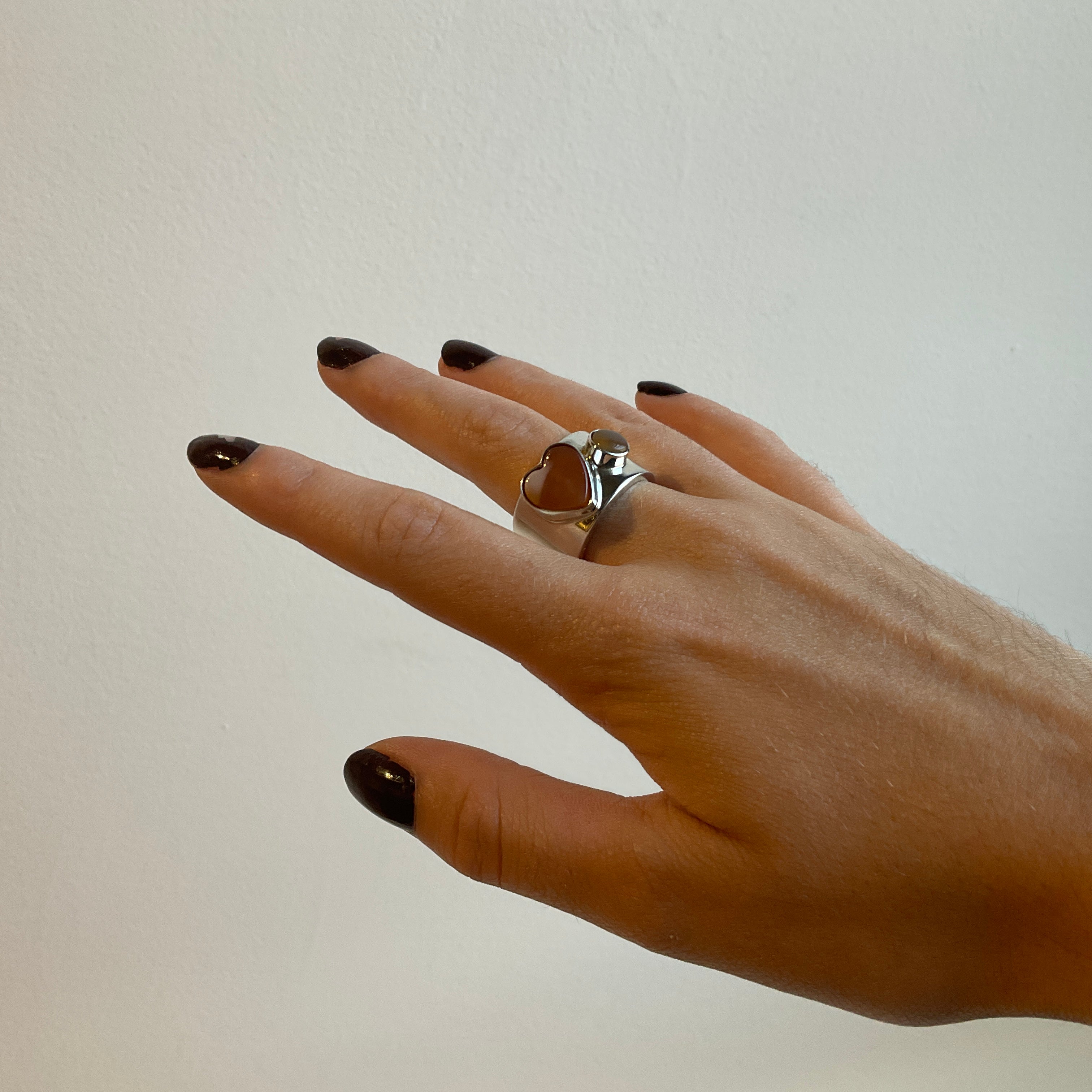 Alexandra Temple, Amber and Agate Hearts Ring