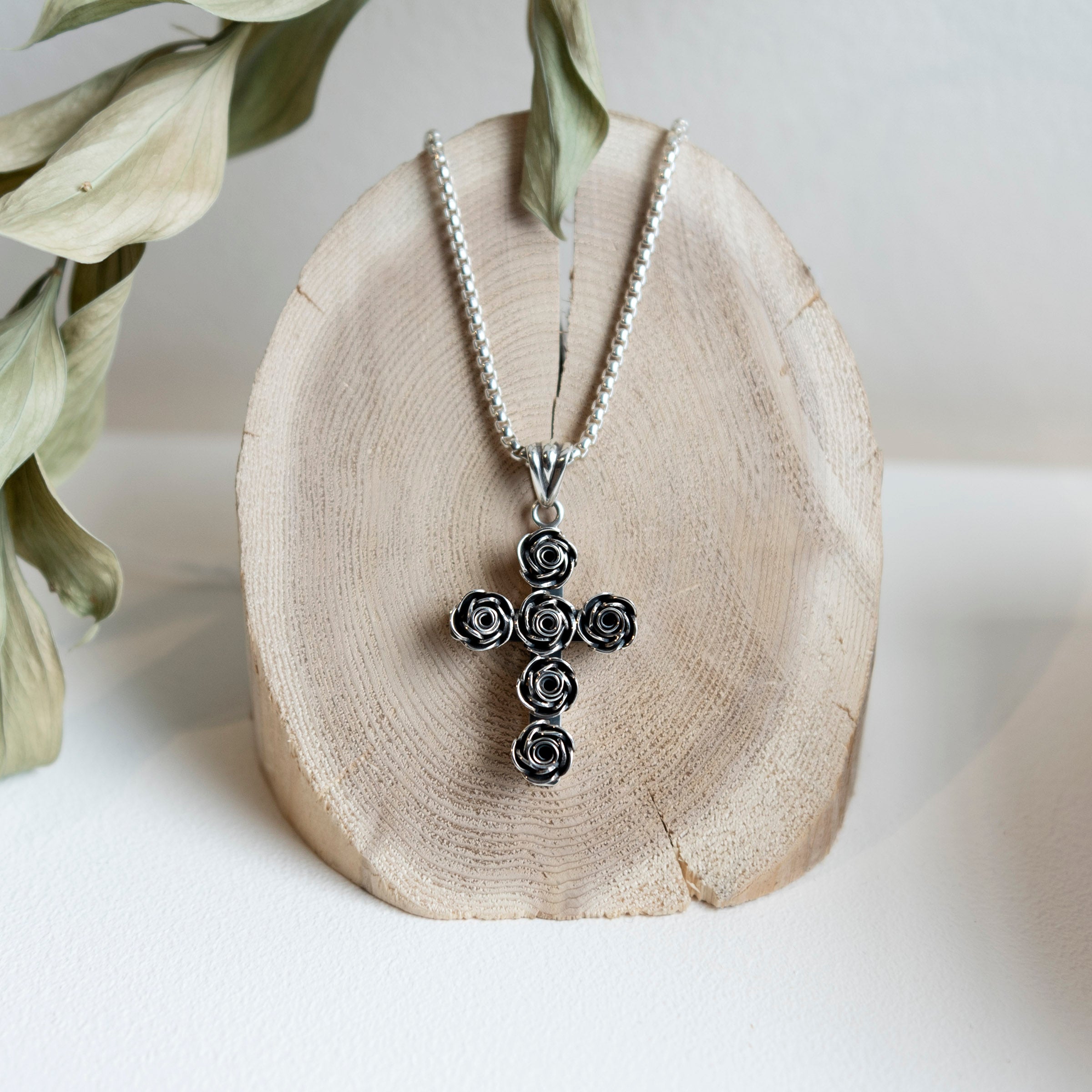 Alexandra Temple, Silver Rose Cross Pendant